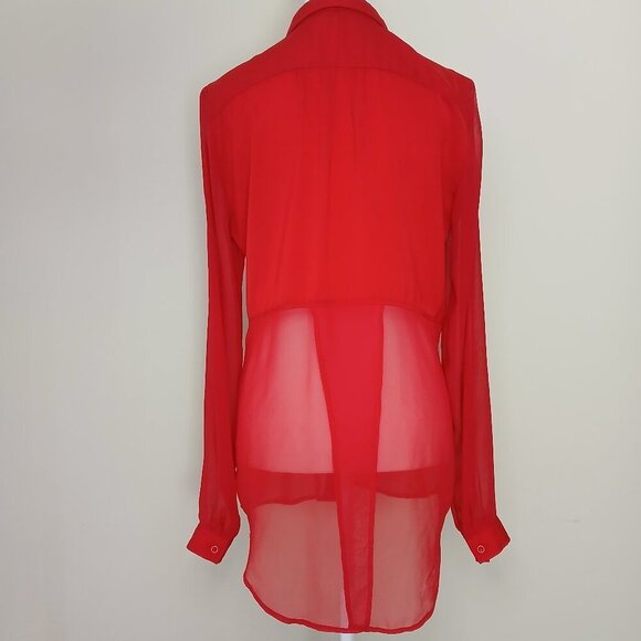 Free People Oversized Sheer Button Down Shirt Red Size Small - Picture 5 of 7